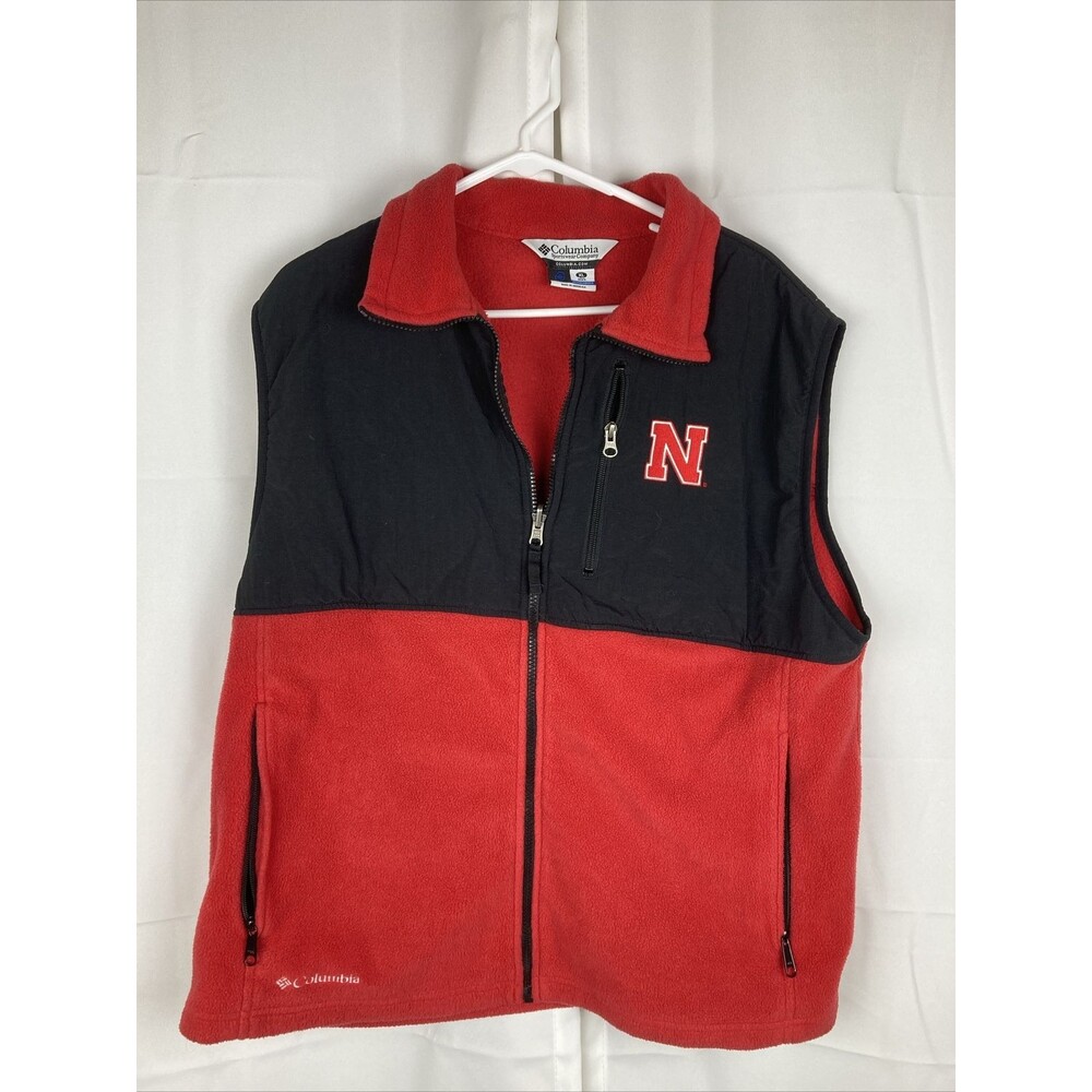 Nebraska Cornhuskers Football Columbia Vest XL Red Pockets Zippers Huskers